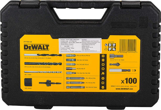 DEWALT Комплект 100 Свредла с Цилиндрична Опашка