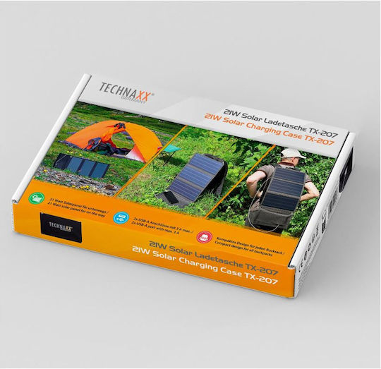 Technaxx TX-207 Foldable Solar Panel Charger 21W with USB Output for Portable Devices