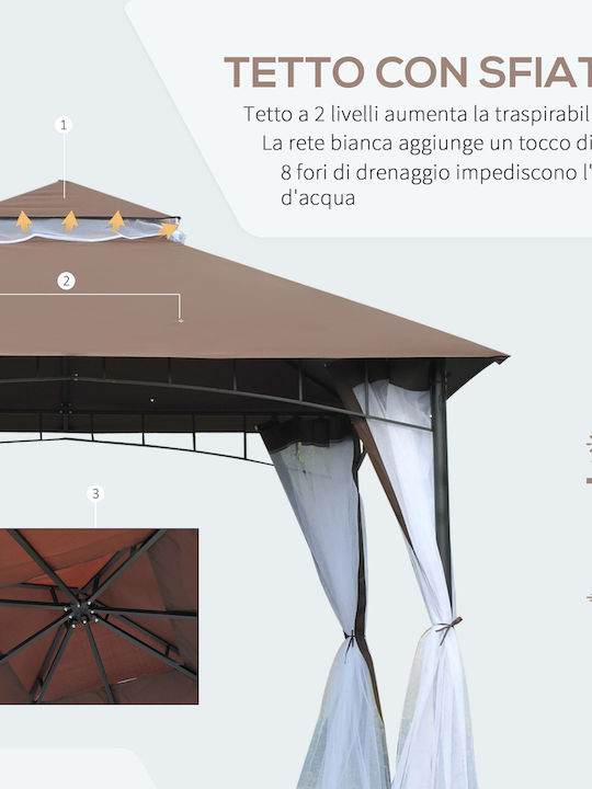 Outsunny Беседка Градина Gazebo Кафяв 3x3м