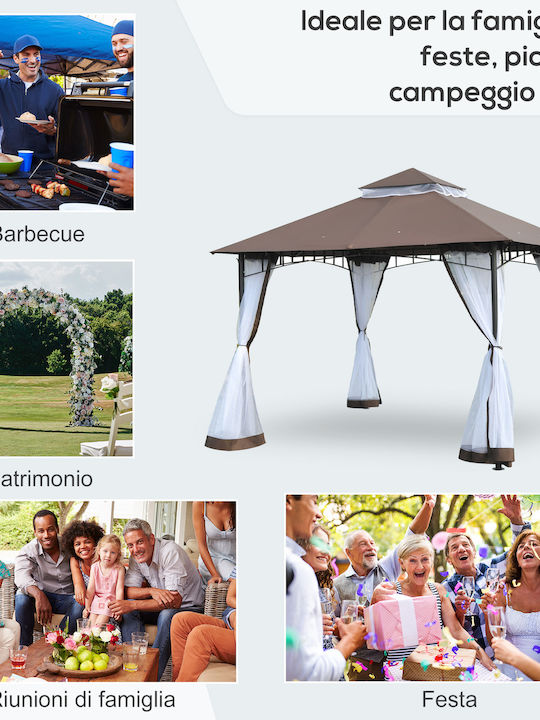 Outsunny Беседка Градина Gazebo Кафяв 3x3м