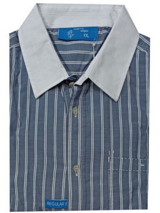 Luciano Faketti Shirt Compote, White Collar and Cuffs. SLIM FIT Cotton striped light blue