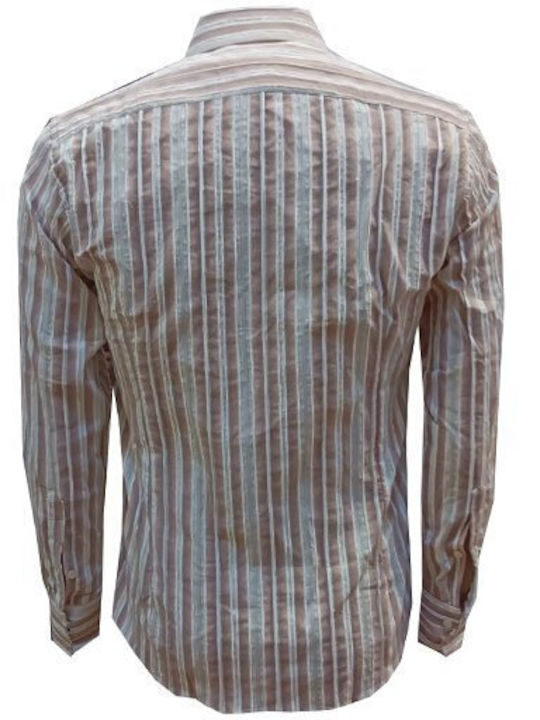 3B GROUPS Elastic shirt narrow fit striped beige