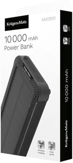 Kruger & Matz KM0910 Solar Power Bank 10000mAh mit USB-A Anschluss und USB-C Anschluss Schwarz