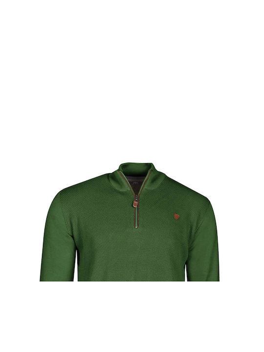 Makis Tselios Fashion Men's Long Sleeve Sweater with Zipper Green