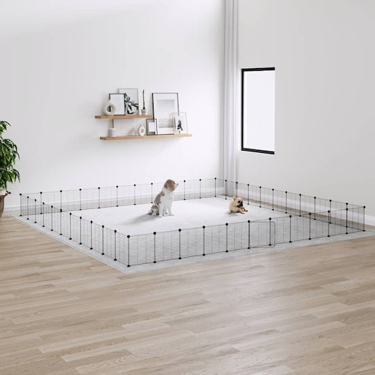 vidaXL Metallic Dog Park with 44 Panels 35x35x35 cm Black