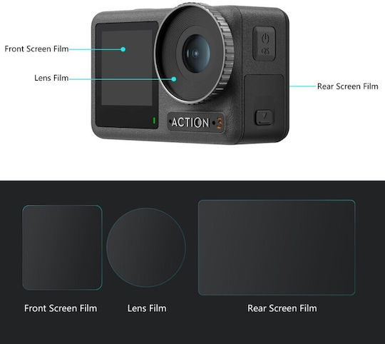 Puluz 3 in 1 Tempered Glass Προστασία Φακού για DJI Osmo Action 3