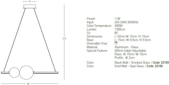 Zambelis Lights Висящо Осветително Тяло Златист Rail 62x15x210см.