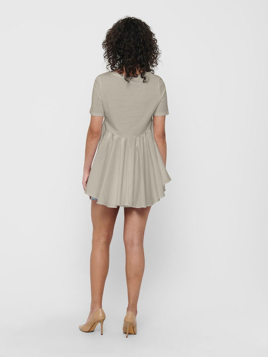 Only Summer Women's Cotton Blouse Short Sleeve Beige