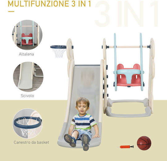 HomCom Loc De Joacă Set Cu Coș De Baschet, Leagăn Și Tobogan Multicolor Pentru 3+ Ani