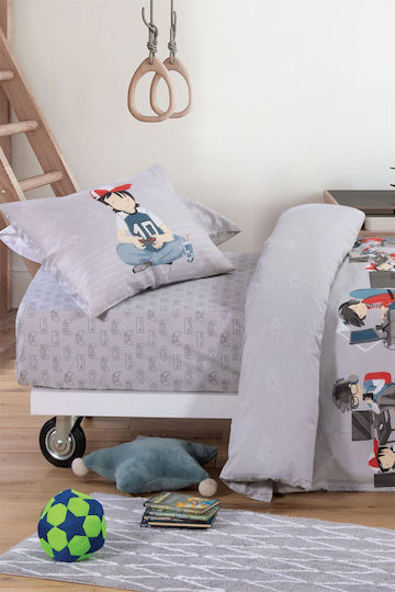 Nef-Nef Homeware Busy Day Set Kids Duvet Cover Single with Pillowcase Cotton Gray 160x240cm