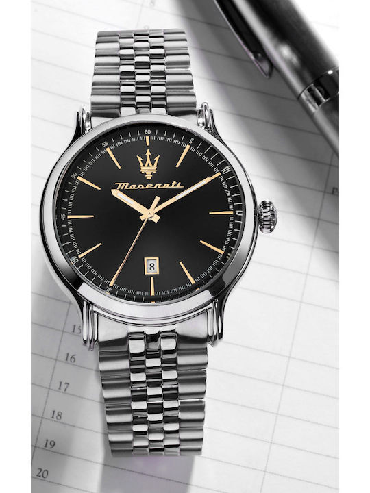 Maserati Ανδρικό Ρολόι 45mm Χρονογράφος Μπαταρίας με Ασημί Μεταλλικό Μπρασελέ