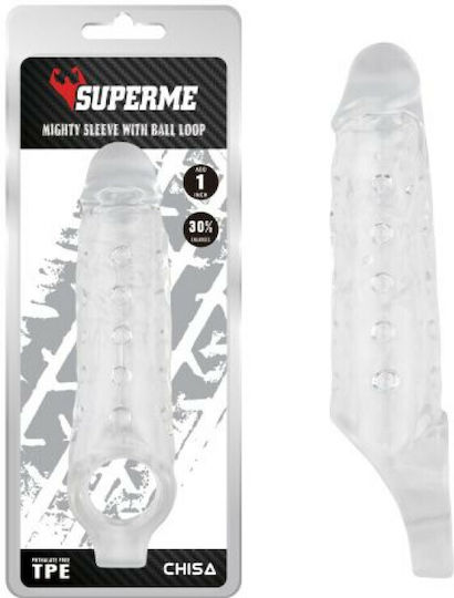 Chisa Novelties SuperMe Mighty Sleeve With Ball Loop Penis Extension Clear 22cm