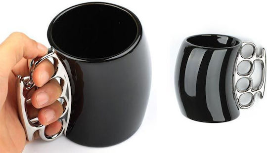 Schlagring Becher aus Porzellan Schwarz 430ml