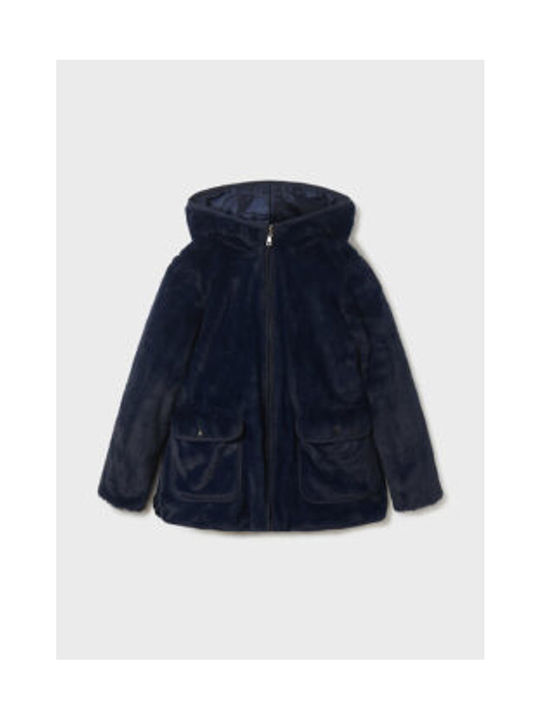 Mayoral Kids Fur short Double Sided Hooded Navy Blue