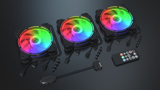 Krux Lunar 120 Case Fan (1200rpm) με ARGB Φωτισμό και Σύνδεση 3-Pin 3τμχ