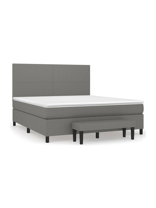 King Size Bed Padded with Fabric with Slats Σκούρο Γκρι 180x200cm