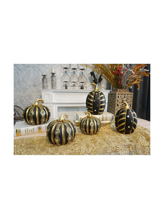 Karvounis Decorative Pumpkin made of Plastic Black - Gold 15x15x14.5cm 1pcs