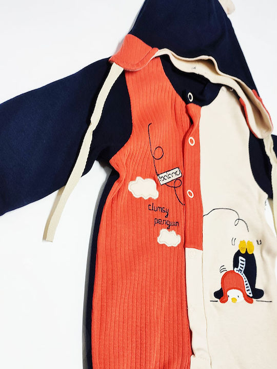 Orange-beige orange-beige baby boys' ribbed sweatshirt with penguin (3-9 months)