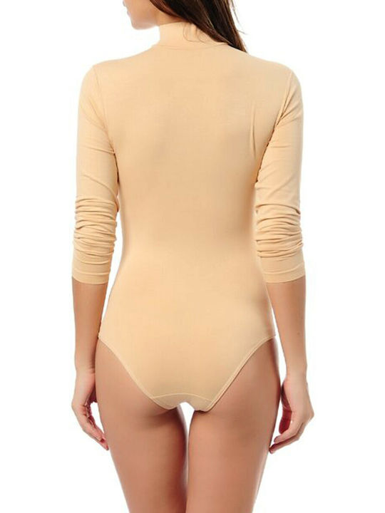 NBB Lingerie Bodysuit pentru femei Pulover cu guler înalt Bej