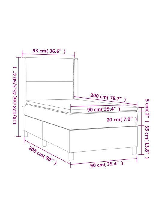 Bett Einzelbett Mit Stoff bezogen Blue mit Latten & Matratze 90x200cm