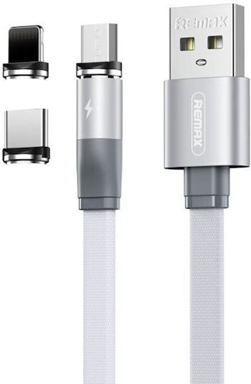 Remax RC-169th Magnetic USB to micro USB / Type-C / Lightning Cable 2.1A Λευκό 1m