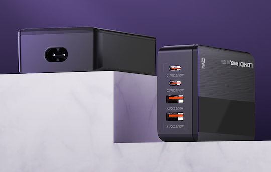 Ldnio Charging Stand with 2 USB-A Ports and 2 USB-C Ports 65W Power Delivery in Black color (A4808Q)