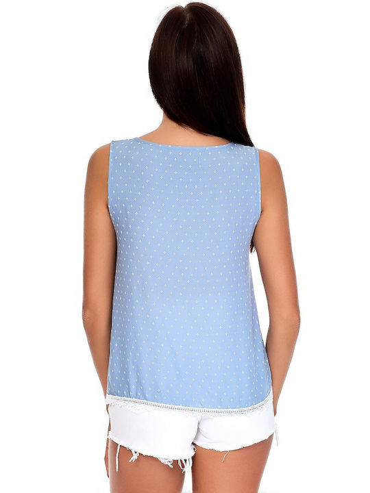 Factory Price Women's Summer Blouse Cotton Sleeveless Light Blue