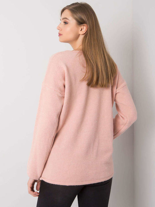 Och Bella BI-9802 Women's Long Sleeve Sweater with V Neckline Pink 159767