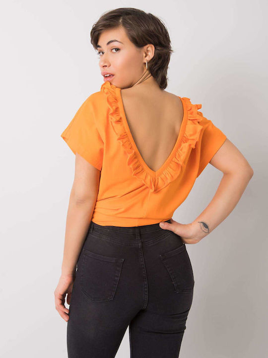 Fancy Women's Summer Blouse Cotton Short Sleeve Orange