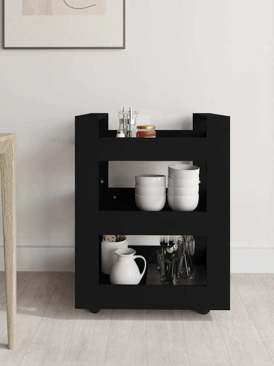 vidaXL Kitchen Trolley Wooden Black 3 Slots 60x45x80cm