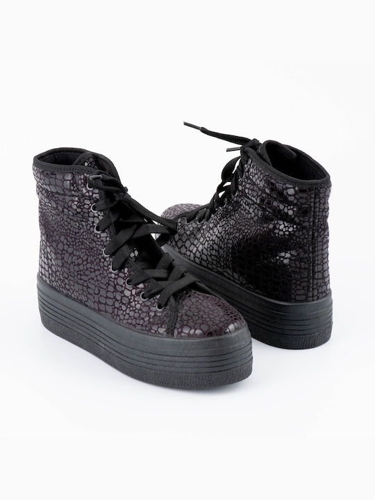 LARA DEE BLACK SNEAKERS BOOTS CROC EFFECT