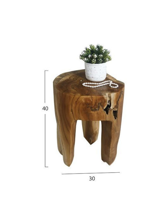 Round Side Table Natural from Solid Wood Beige L30xW30xH40cm.