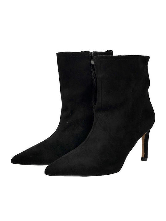 Suede Women's Ankle Boots with Medium Heel Black