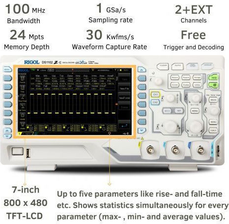 Rigol DS1102Z-E Heat Rate Monitor Counter 100MHz with 2 Channels and 7" Screen