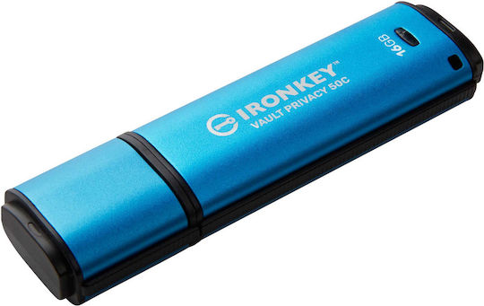 Kingston IronKey Vault Privacy 50 16GB USB 3.2 Stick με σύνδεση USB-C Μπλε