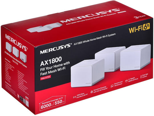 Mercusys Halo H70X v1 WiFi Mesh Network Access Point Wi‑Fi 6 Dual Band (2.4 & 5GHz) in Triple KIt