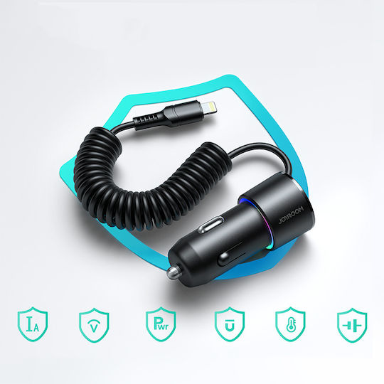 Joyroom Φορτιστής Αυτοκινήτου 17W με Θύρες: 2xUSB μαζί με Καλώδιο Type-C Μαύρος