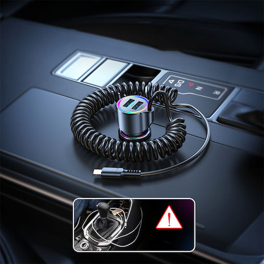 Joyroom Φορτιστής Αυτοκινήτου 17W με Θύρες: 2xUSB μαζί με Καλώδιο Type-C Μαύρος