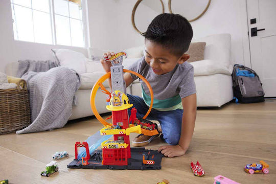 Hot Wheels City Super Loop Fire Station Pistă 1:64 de Pompieri pentru 4+ Ani