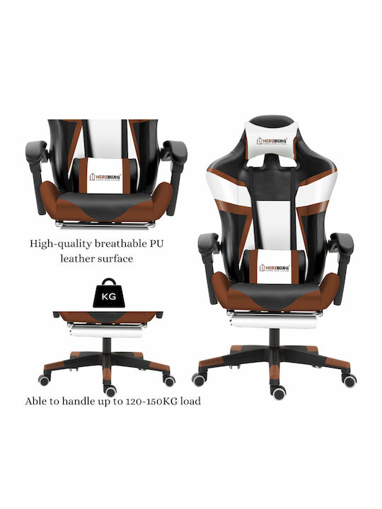 Herzberg HG-8082 Scaun Gaming Din piele ecologică cu Suport pentru picioare Negru/Albastru