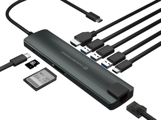 Conceptronic USB-C Docking Station with HDMI 4K PD Ethernet Gray (DONN06G)