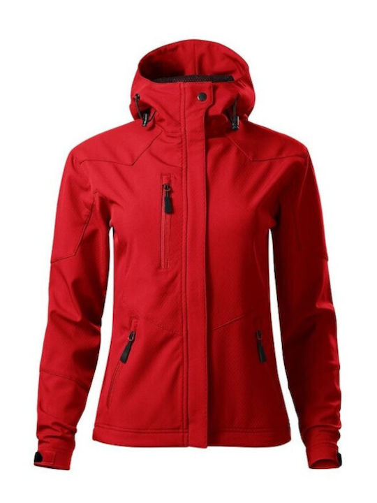 Malfini Women's Short Sports Softshell Jacket Waterproof and Windproof for Winter with Hood Red