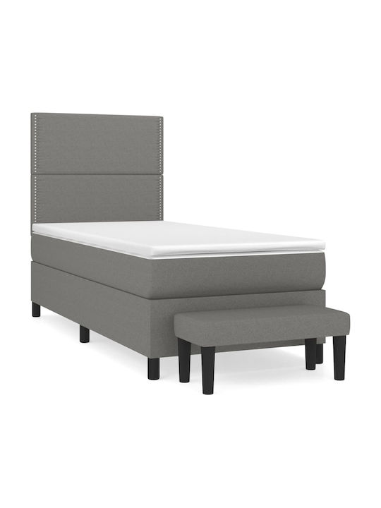 Κρεβάτι Μονό Επενδυμένο με Ύφασμα Σκούρο Γκρι με Στρώμα & Τάβλες για Στρώμα 80x200cm