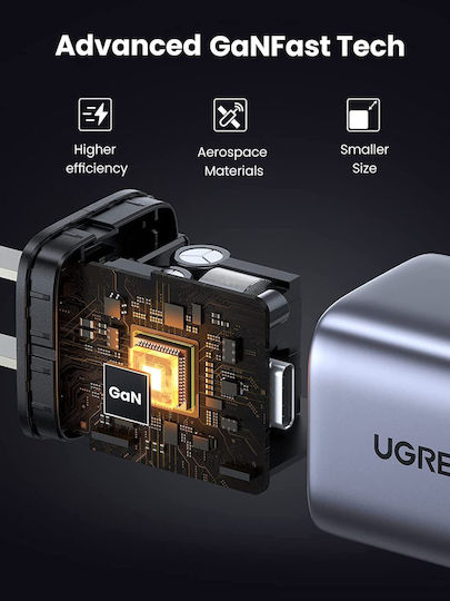 Ugreen Φορτιστής Χωρίς Καλώδιο GaN με 2 Θύρες USB-C 45W Power Delivery Space Gray (Nexode CD294)