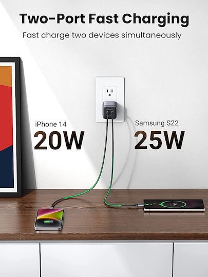 Ugreen Φορτιστής Χωρίς Καλώδιο GaN με 2 Θύρες USB-C 45W Power Delivery Space Gray (Nexode CD294)