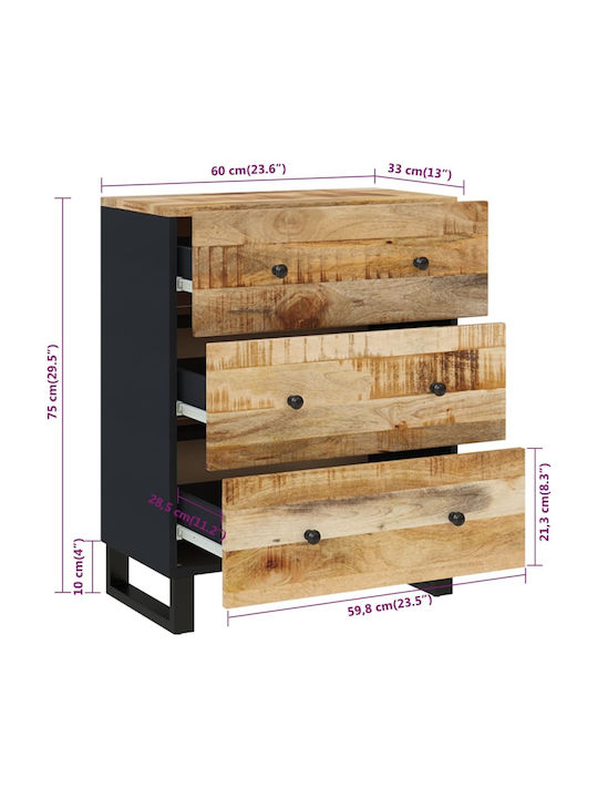 Comoda pentru Dormitor din Lemn Masiv cu 3 sertare 60x33x75buc