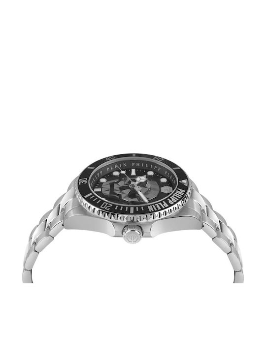 Philipp Plein The $kull Ανδρικό Ρολόι 44mm Μπαταρίας με Ασημί Μεταλλικό Μπρασελέ