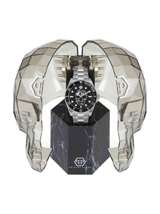 Philipp Plein The $kull Ανδρικό Ρολόι 44mm Μπαταρίας με Ασημί Μεταλλικό Μπρασελέ