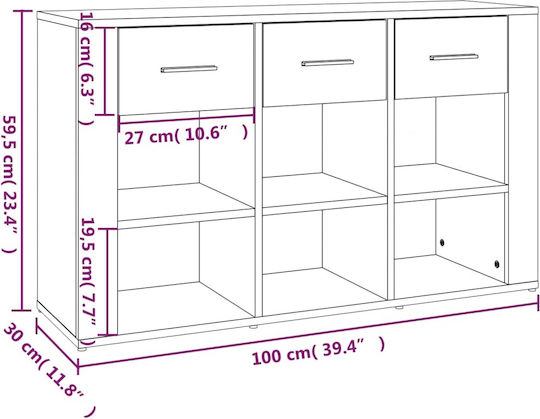 Sideboard Wooden with Drawers Smoky Oak 100x30x59.5cm
