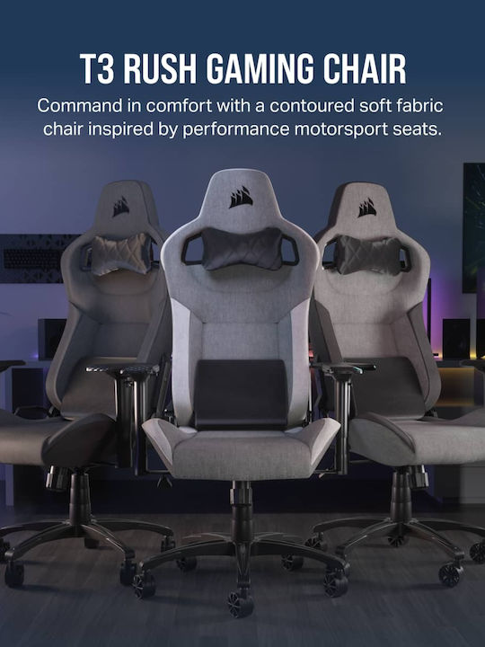 Corsair T3 Rush Fabric (2023) Υφασμάτινη Καρέκλα Gaming με Ρυθμιζόμενα Μπράτσα Γκρι/Λευκό